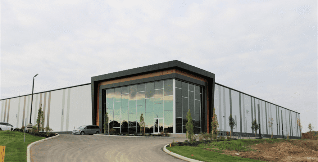 Exterior image of front of industrial building at 353 Griffin Way in Woodstock, Ontario